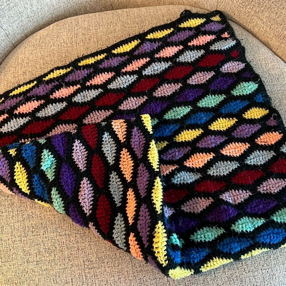 Handmade rainbow crochet afghan‎ blanket
